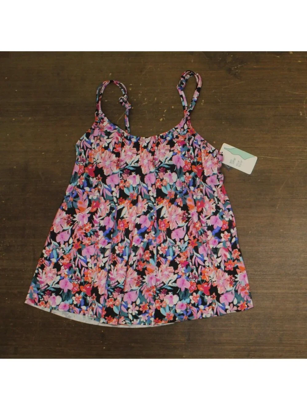 Swim Solutions Pleated Tankini Swim Top 806836 Black Multi 14